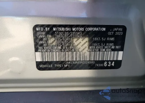 2024 Mitsubishi Outlander Es из США, поврежденный, VIN JA4J3UA85RZ024580